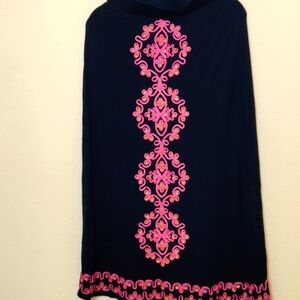 INC International Concepts Size S Skirt Navy Blue Pink Embroidery